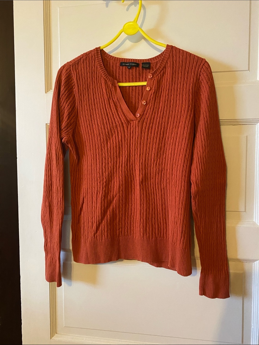 Jeanne Pierre Women’s Rust Cable-Knit Henley Sweater 100% cotton